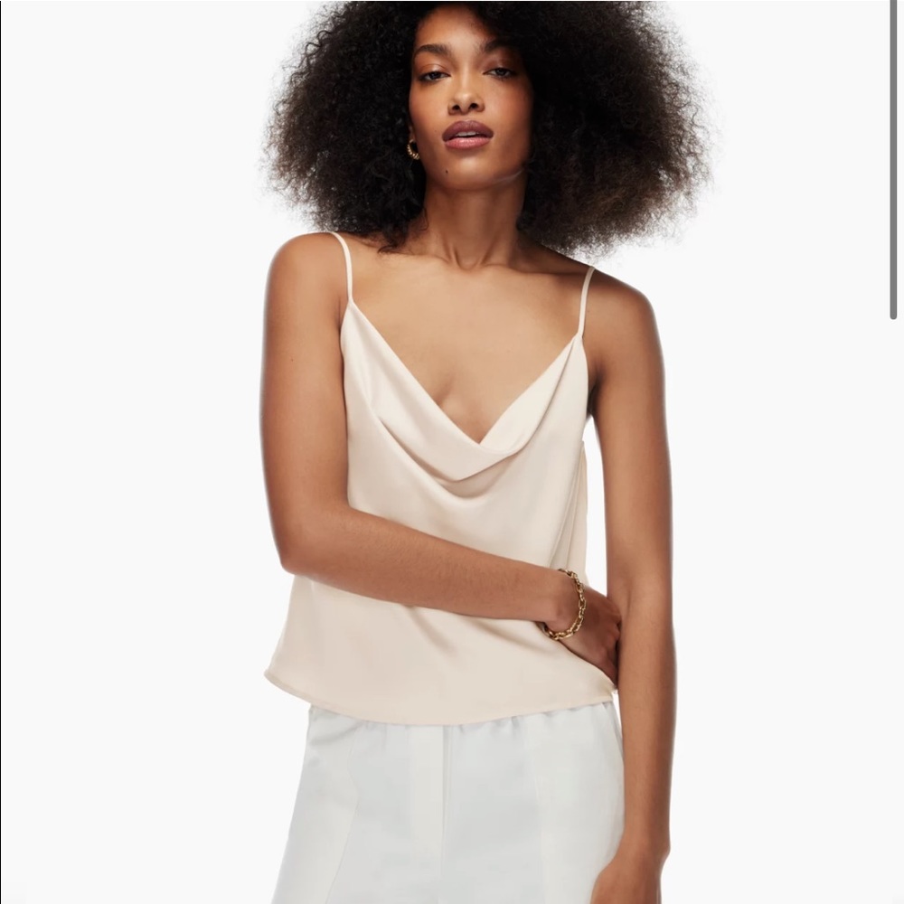 Babaton Aritzia Cowlneck tank top size Large light pink/champagne